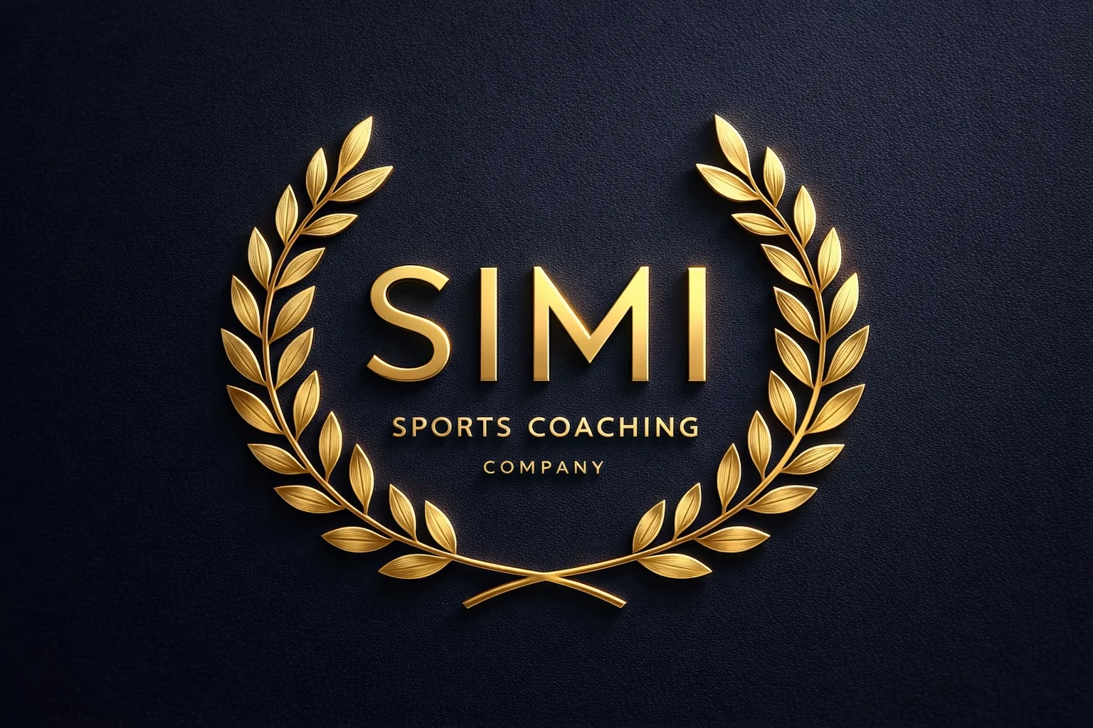 Logo SIMI Sports Coaching Company doré sur fond bleu marine